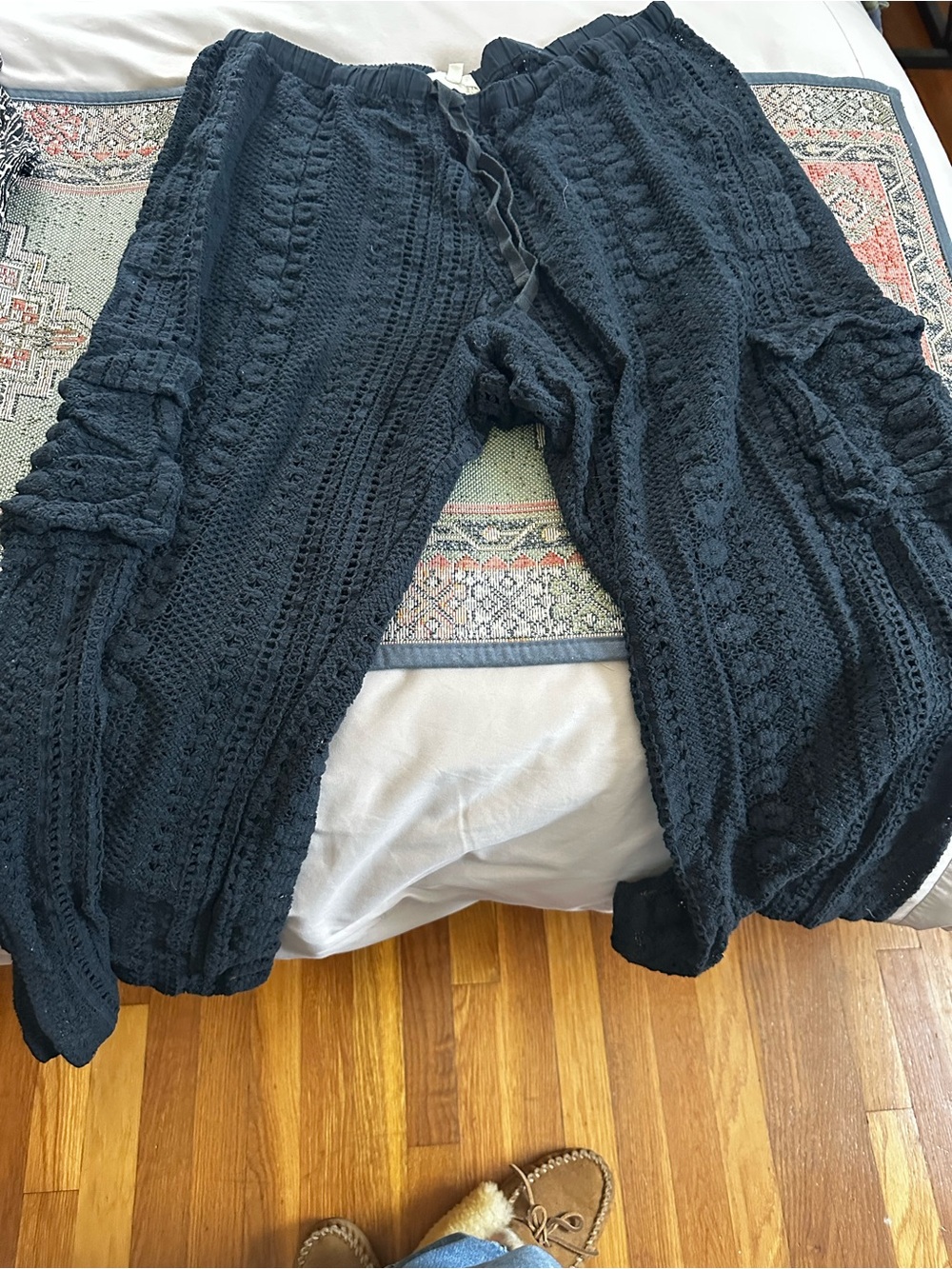 Lucky Brand black Crochet wide leg cargo petite pants
